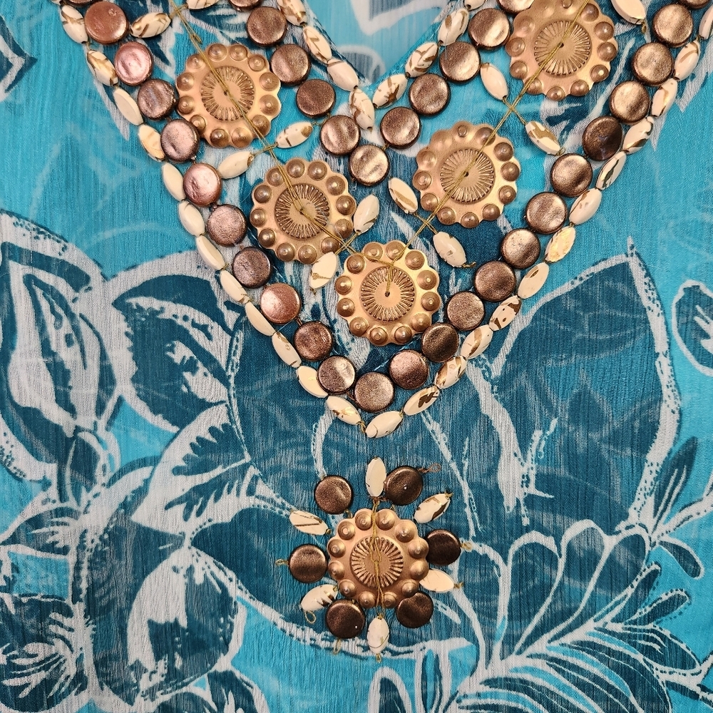 Sahiba Blue Tunic 3/4 Sleeves Swim Cover-Up Top Beaded Boho Bohemian Beach - Picture 4 of 9